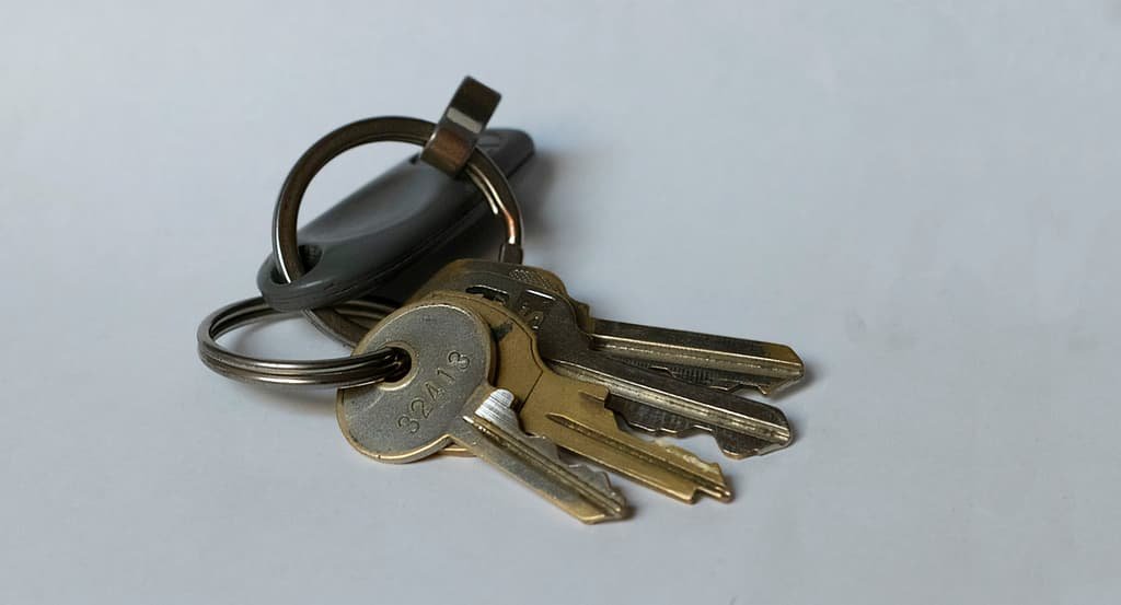 House keys resting on a clean white surface